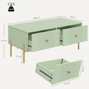 HOMCOM Modern Coffee Table 2 Drawers Storage Metal Legs Light Green - Photo 3