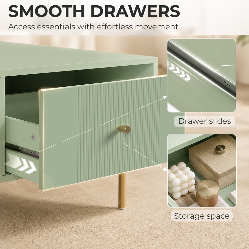 HOMCOM Modern Coffee Table 2 Drawers Storage Metal Legs Light Green - Photo 5