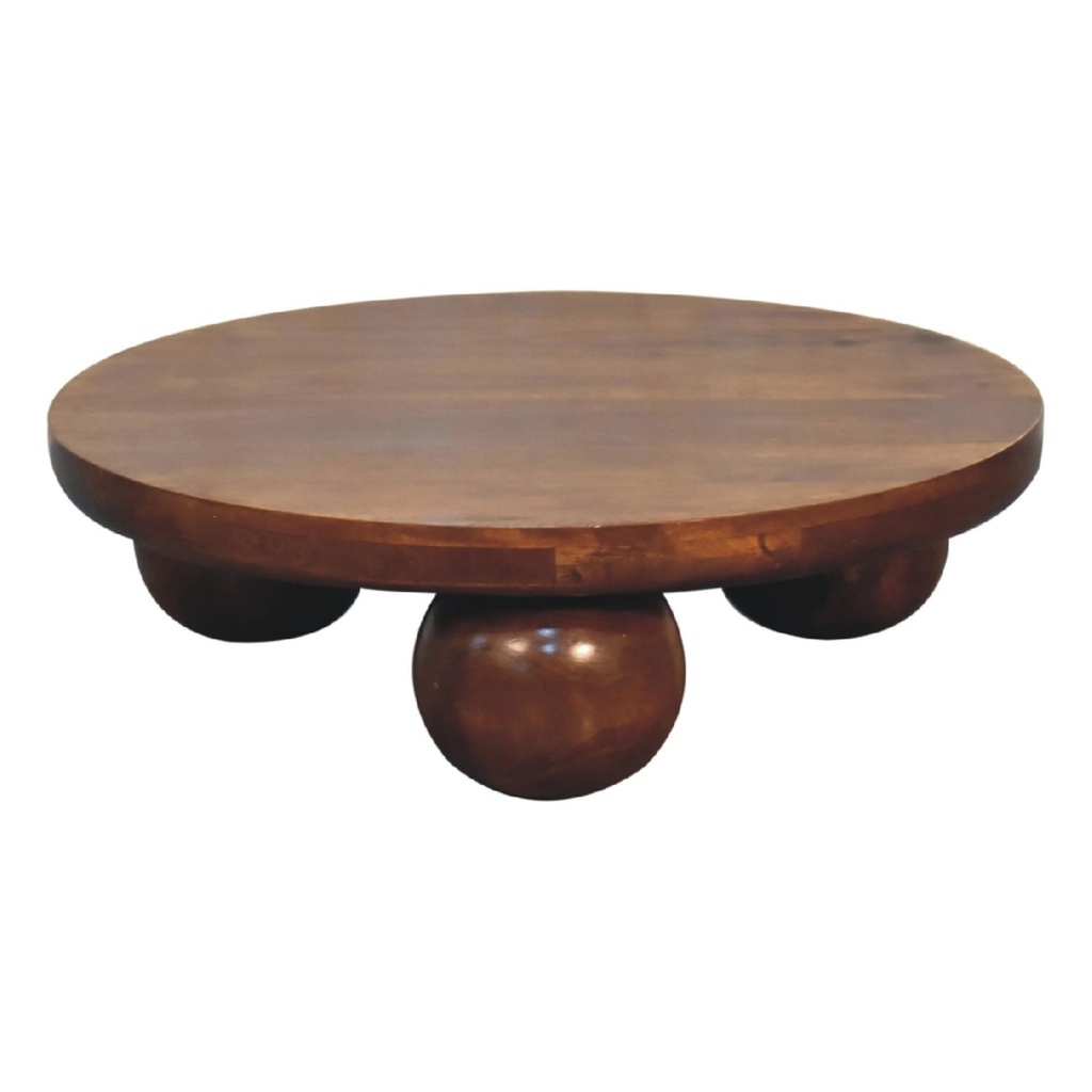 Solid Mango Wood Centre Table with Sculptural Central Ball Base, Brown - Photo 2