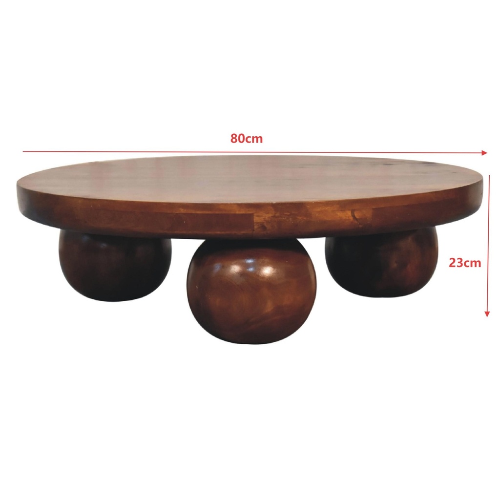 Solid Mango Wood Centre Table with Sculptural Central Ball Base, Brown - Photo 3