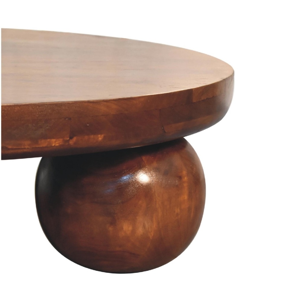 Solid Mango Wood Centre Table with Sculptural Central Ball Base, Brown - Photo 4