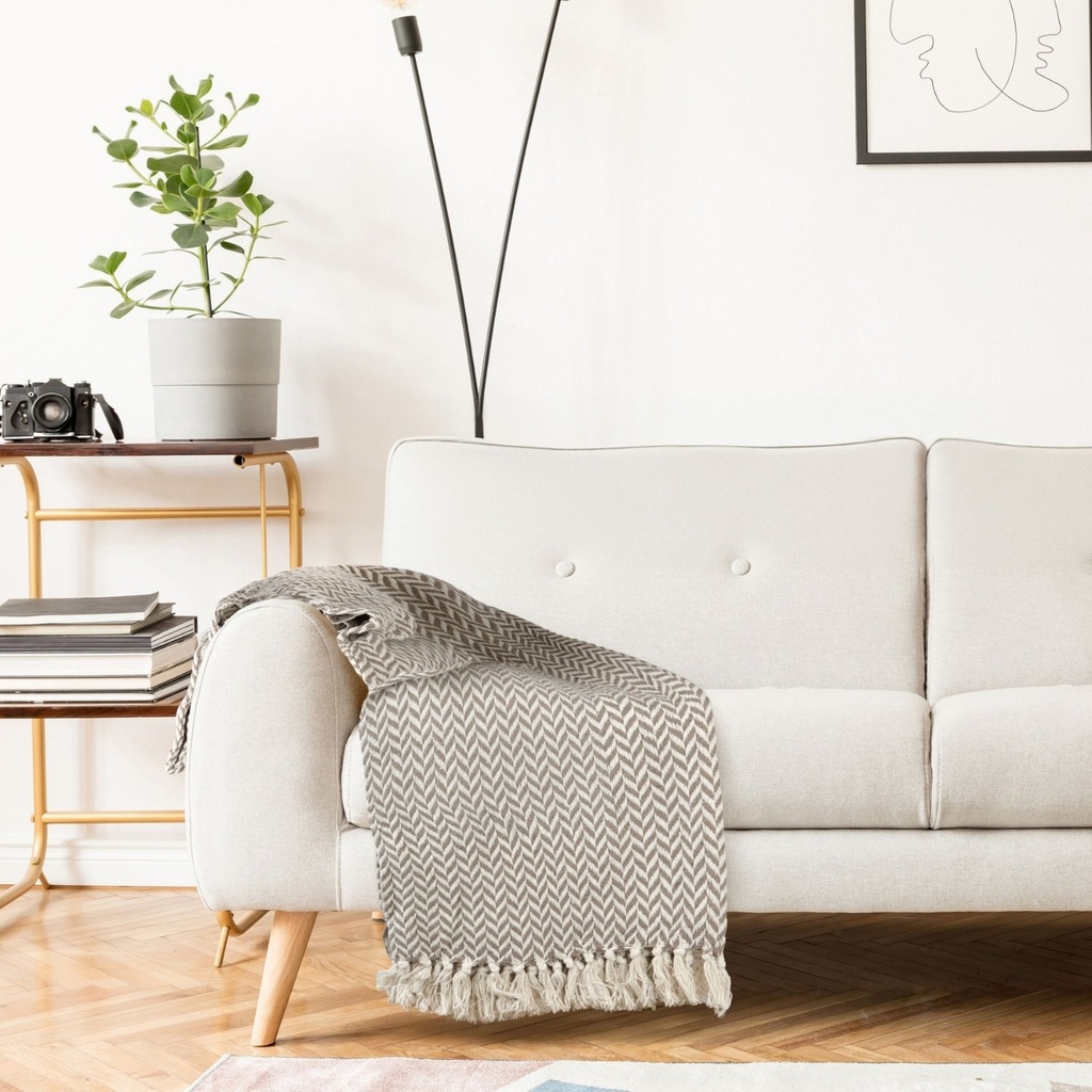 Chevron - Recycled Cotton Throw in Taupe - Image 5