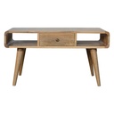 Solid Mango Wood Curved Coffee Table with 2 Drawers and 2 Open Compartments, Brown - Photo 2