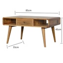 Solid Mango Wood Curved Coffee Table with 2 Drawers and 2 Open Compartments, Brown - Photo 3