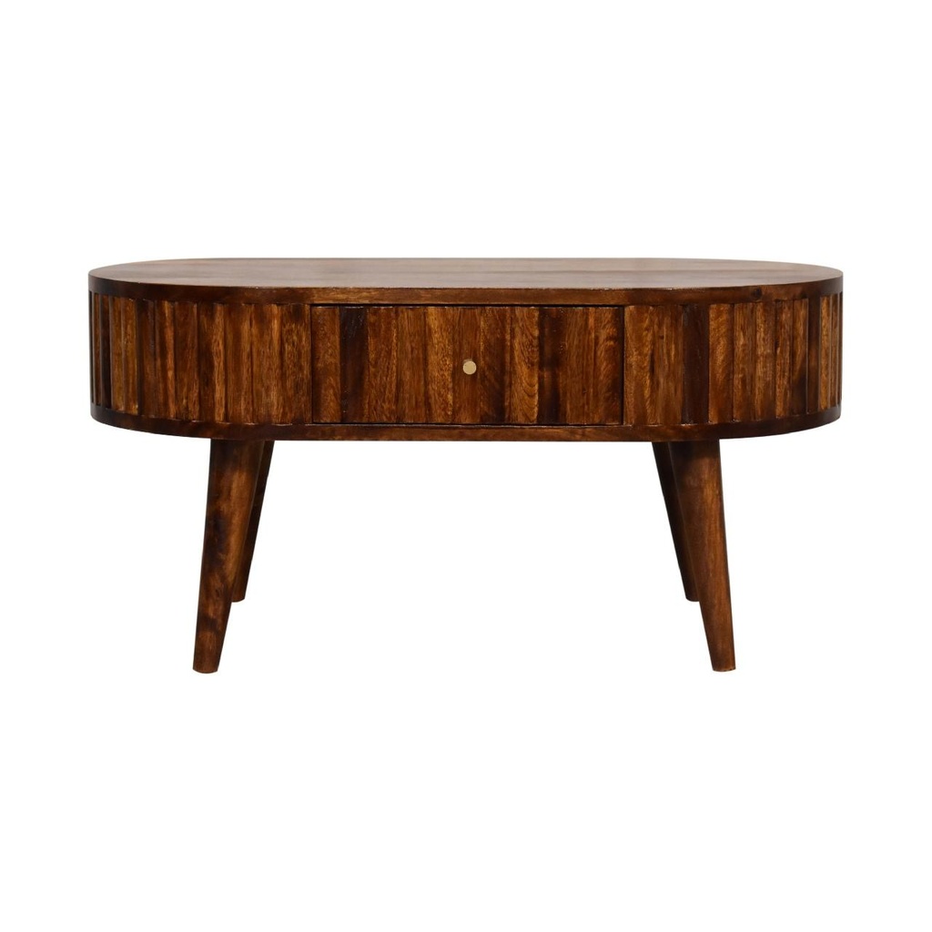Solid Mango Wood Round Coffee Table with 2 Smooth-Gliding Drawers, Brown - Photo 2
