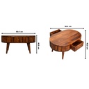 Solid Mango Wood Round Coffee Table with 2 Smooth-Gliding Drawers, Brown - Photo 3