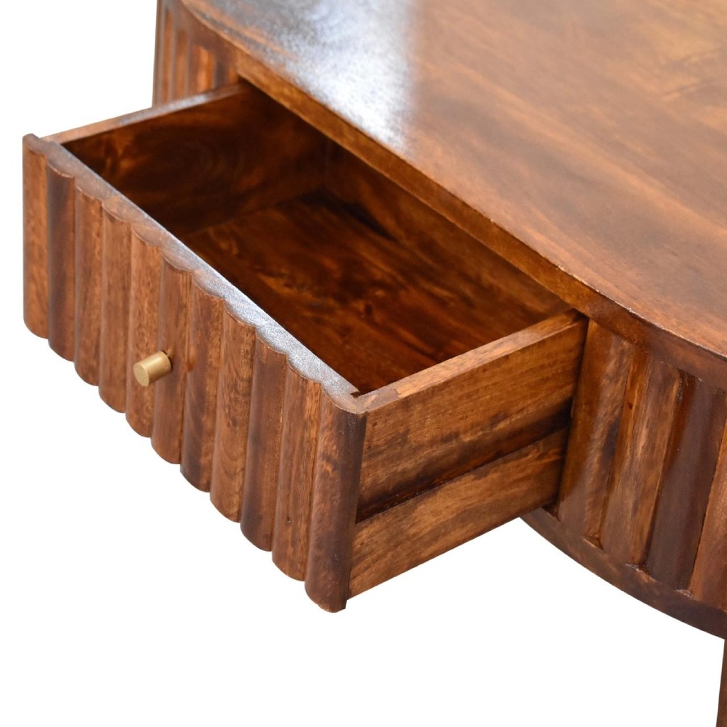 Solid Mango Wood Round Coffee Table with 2 Smooth-Gliding Drawers, Brown - Photo 4