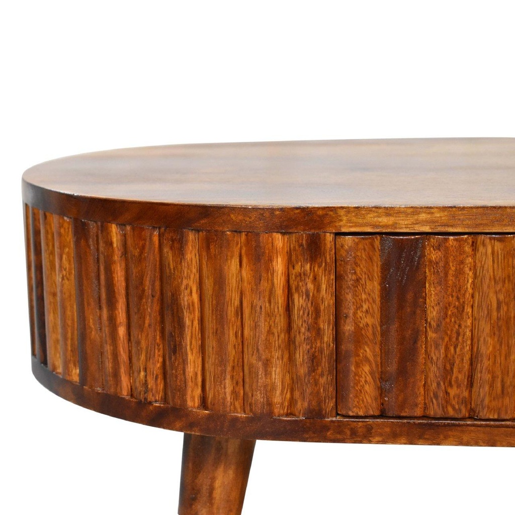 Solid Mango Wood Round Coffee Table with 2 Smooth-Gliding Drawers, Brown - Photo 5