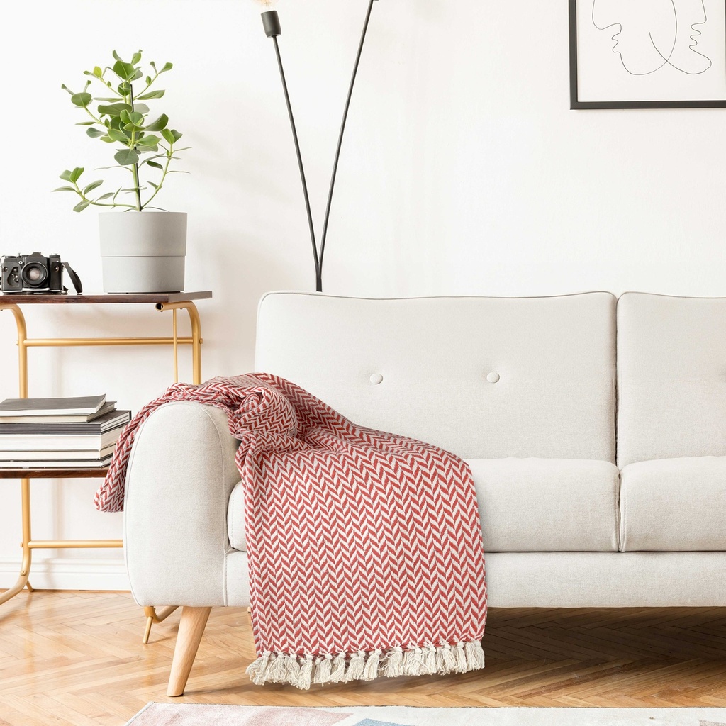 Chevron - Recycled Cotton Throw in Burnt Orange - Image 2