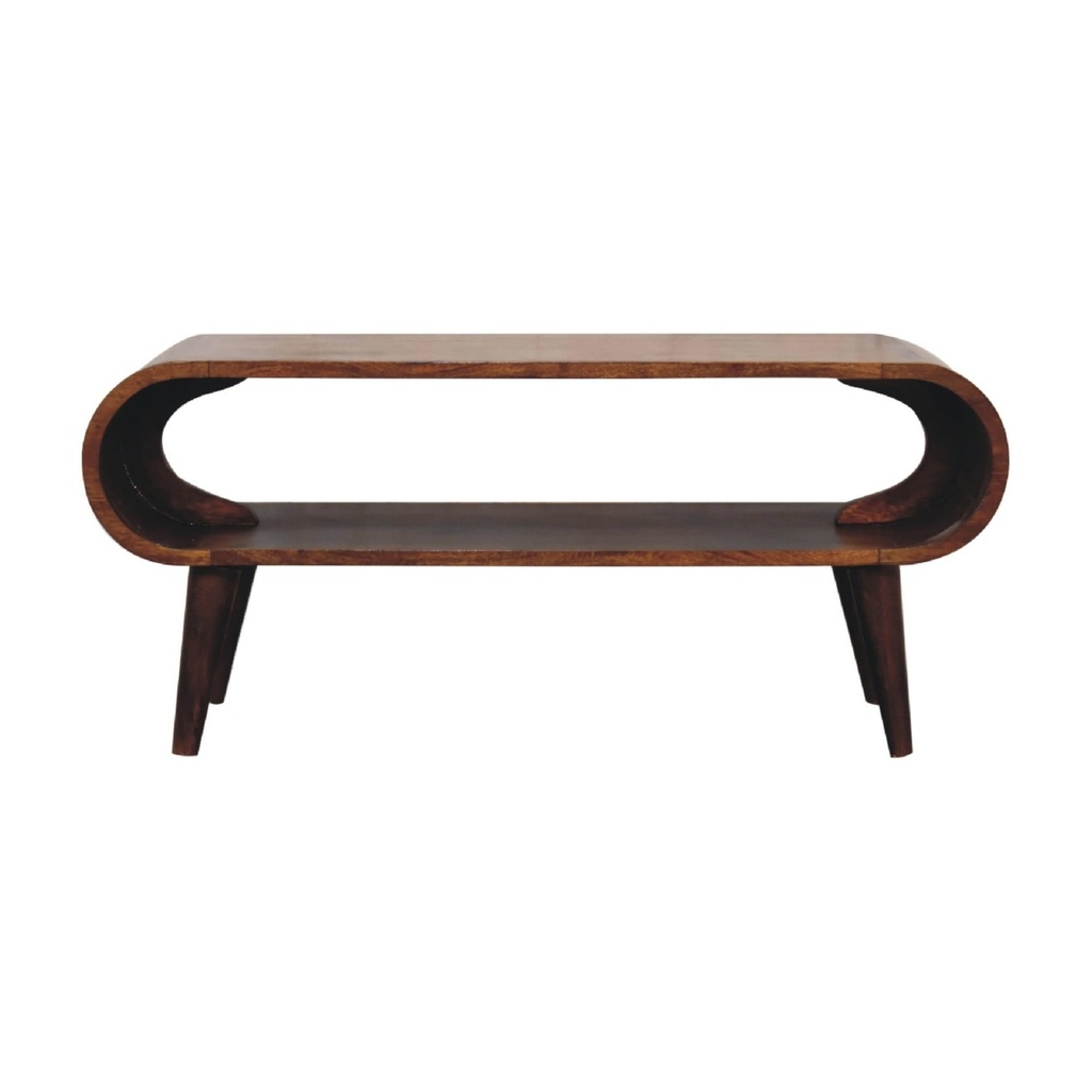 Amaya Nordic Solid Mango Wood Coffee Table with Open Slot Storage, Brown - Photo 2