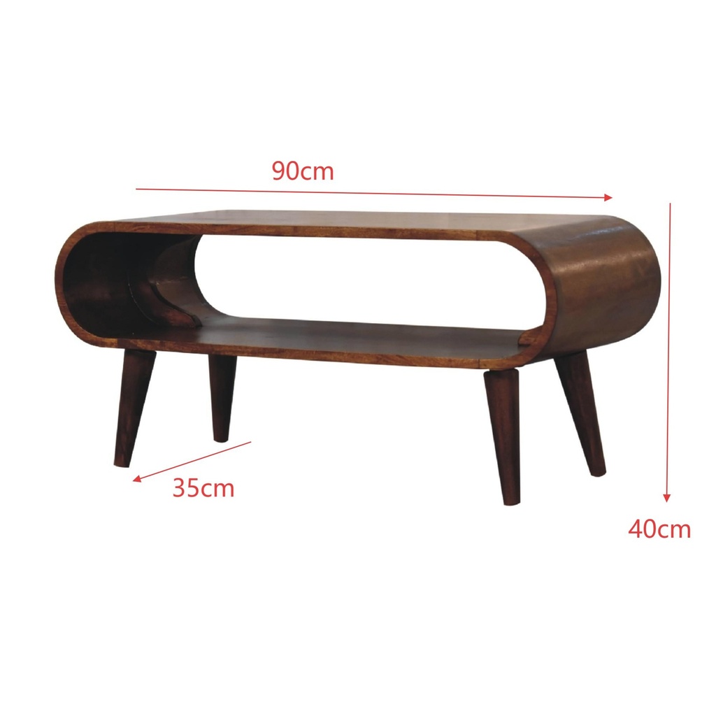 Amaya Nordic Solid Mango Wood Coffee Table with Open Slot Storage, Brown - Photo 3