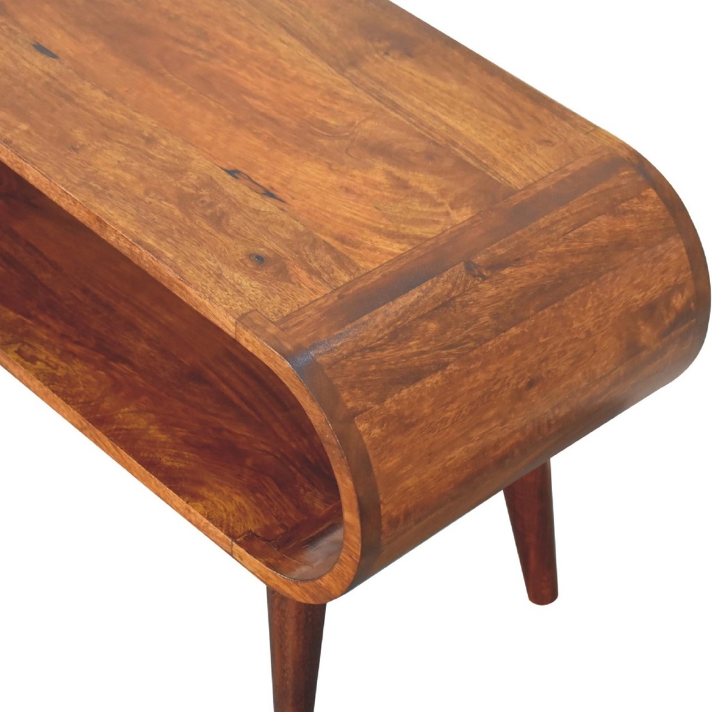 Amaya Nordic Solid Mango Wood Coffee Table with Open Slot Storage, Brown - Photo 4