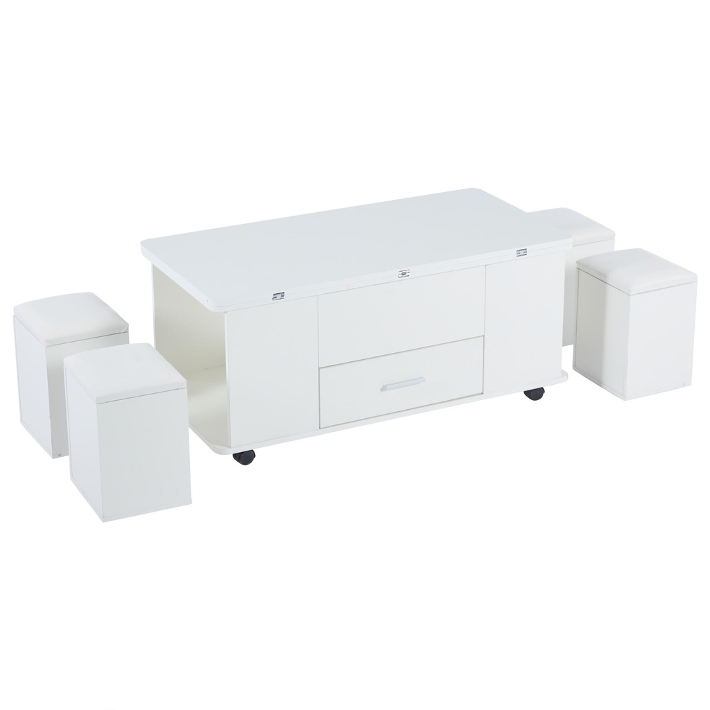 Modern Lift-Top Coffee Table with Hydraulic Lift and Hidden Storage, 100L x 50W x 45H cm, White - Photo 2