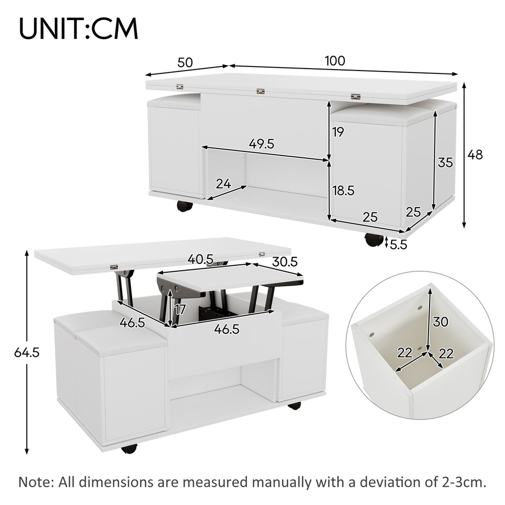 Lift-Up Coffee Table with Hydraulic Mechanism, White - Photo 3
