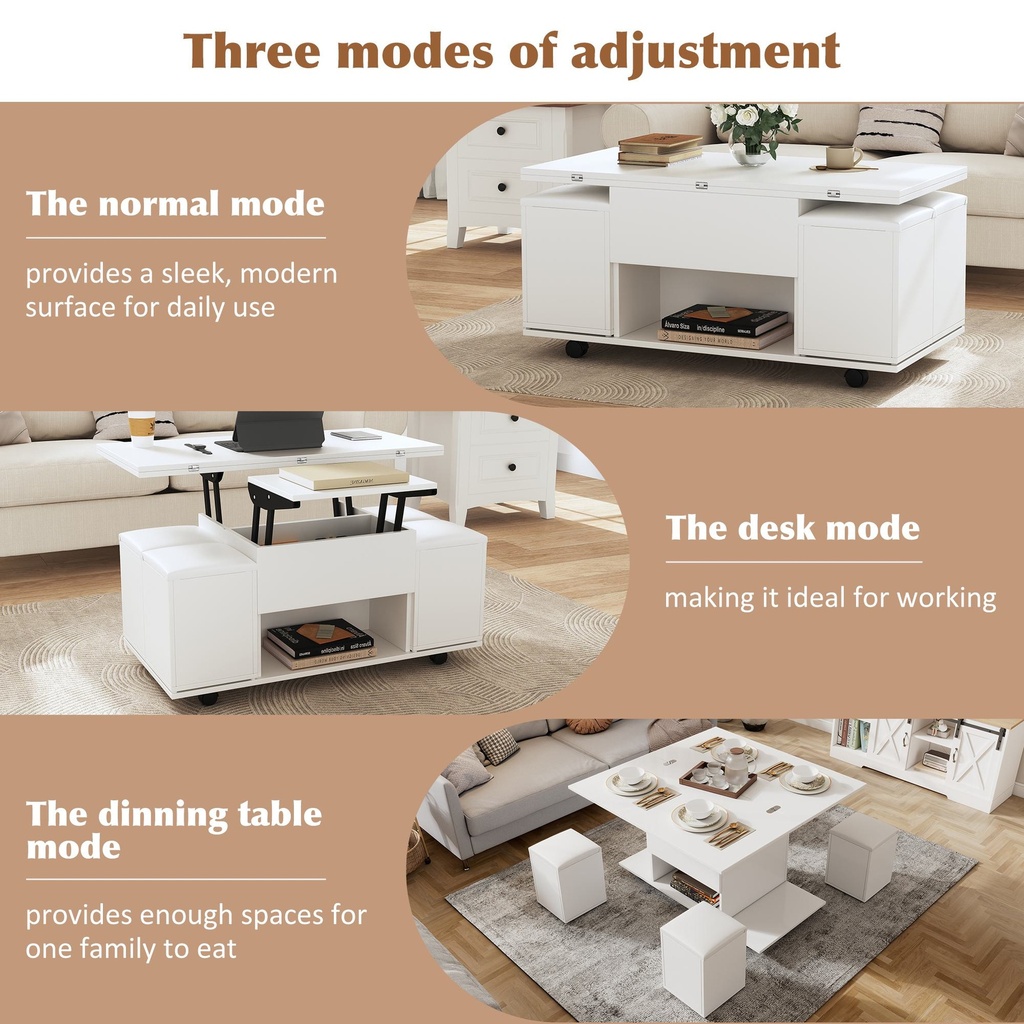 Lift-Up Coffee Table with Hydraulic Mechanism, White - Photo 5