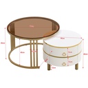 2-in-1 Round Coffee Table Set with High-Gloss and Tempered Glass Tops, Brown+White - Photo 3