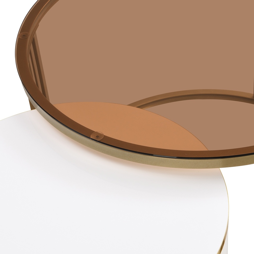 2-in-1 Round Coffee Table Set with High-Gloss and Tempered Glass Tops, Brown+White - Photo 6