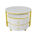 2-In-1 Round Coffee Table Set with High-Gloss Tops, 70L x 70W x 46H cm, White - Photo 2
