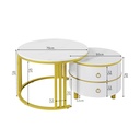 2-In-1 Round Coffee Table Set with High-Gloss Tops, 70L x 70W x 46H cm, White - Photo 3
