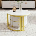 2-In-1 Round Coffee Table Set with High-Gloss Tops, 70L x 70W x 46H cm, White - Photo 4