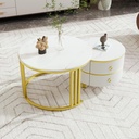 2-In-1 Round Coffee Table Set with High-Gloss Tops, 70L x 70W x 46H cm, White - Photo 5