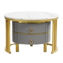 2-In-1 Round Coffee Table Set with High-Gloss Tops, 70L x 70W x 46H cm, White+Gray - Photo 2