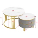 2-In-1 Round Coffee Table Set with High-Gloss Tops, 70L x 70W x 46H cm, White+Gray - Photo 3