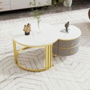 2-In-1 Round Coffee Table Set with High-Gloss Tops, 70L x 70W x 46H cm, White+Gray - Photo 4