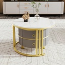 2-In-1 Round Coffee Table Set with High-Gloss Tops, 70L x 70W x 46H cm, White+Gray - Photo 5