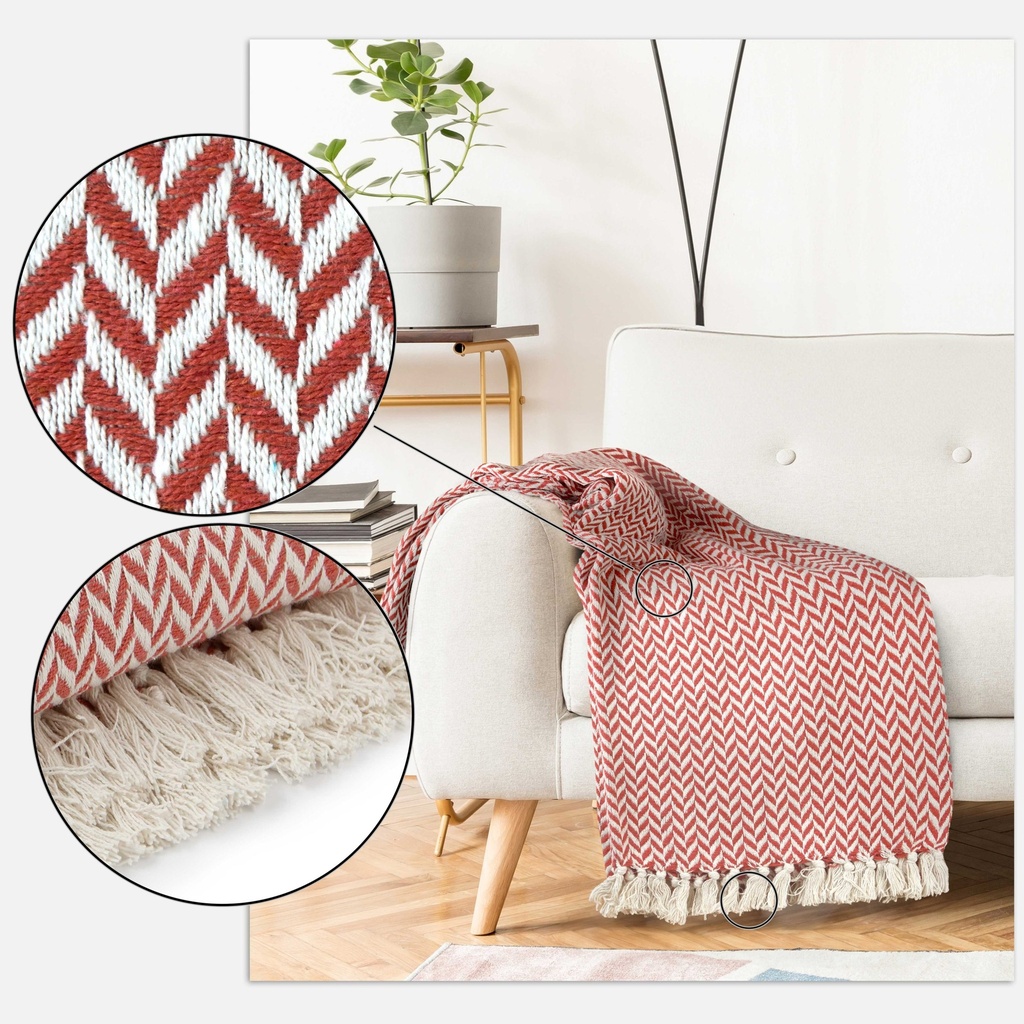 Chevron - Recycled Cotton Throw in Burnt Orange - Image 5