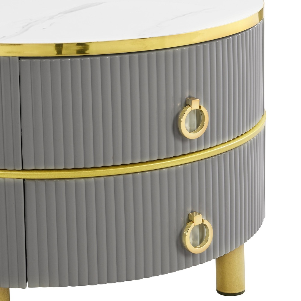 2-In-1 Round Coffee Table Set with High-Gloss Tops, 70L x 70W x 46H cm, White+Gray - Photo 6