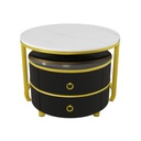 2-In-1 Round Coffee Table Set with High-Gloss Tops, 70L x 70W x 46H cm, White+Black - Photo 2