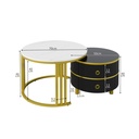 2-In-1 Round Coffee Table Set with High-Gloss Tops, 70L x 70W x 46H cm, White+Black - Photo 3