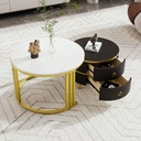 2-In-1 Round Coffee Table Set with High-Gloss Tops, 70L x 70W x 46H cm, White+Black - Photo 4