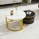 2-In-1 Round Coffee Table Set with High-Gloss Tops, 70L x 70W x 46H cm, White+Black - Photo 5