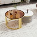 2-In-1 Round Coffee Table Set with High-Gloss Top and Tempered Glass, 70L x 70W x 45H cm, Grey+Brown - Photo 4