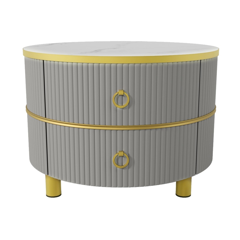 2-In-1 Round Coffee Table Set with High-Gloss Top and Tempered Glass, 70L x 70W x 45H cm, Grey+Brown - Photo 6