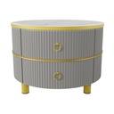 2-In-1 Round Coffee Table Set with High-Gloss Top and Tempered Glass, 70L x 70W x 45H cm, Grey+Brown - Photo 6
