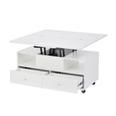 Extendable Lift-Top Coffee Table with Two Lift-Up Tabletops and Castors, 100L x 50W x 47.5H cm, White - Photo 2