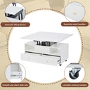 Extendable Lift-Top Coffee Table with Two Lift-Up Tabletops and Castors, 100L x 50W x 47.5H cm, White - Photo 5