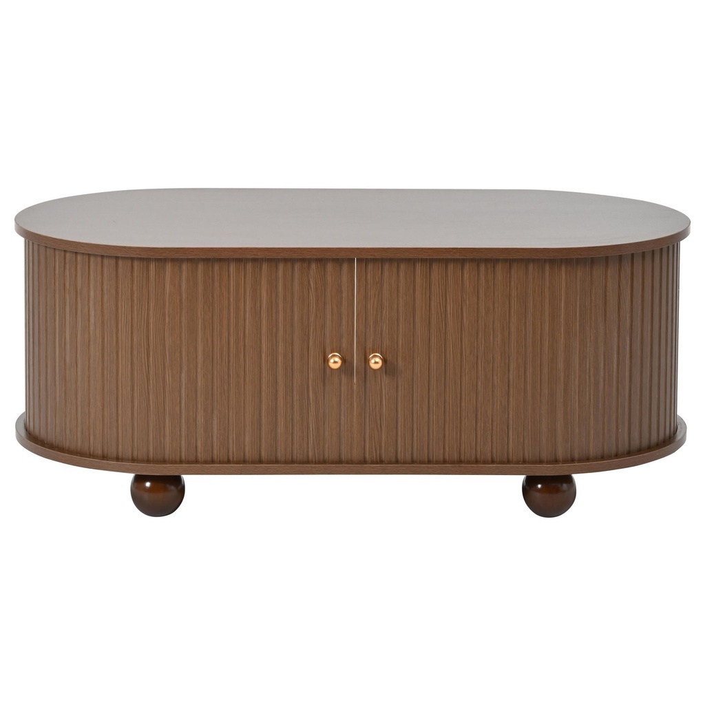 Oval Coffee Table with 2 Sliding Doors, Oak - Photo 2