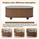 Oval Coffee Table with 2 Sliding Doors, Oak - Photo 4
