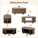 Oval Coffee Table with 2 Sliding Doors, Oak - Photo 6