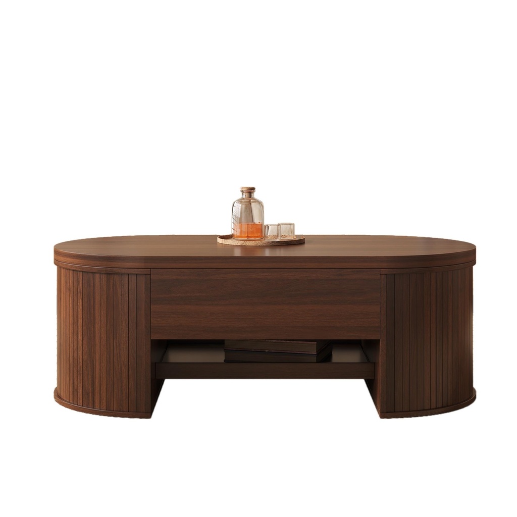 Lift-Top Coffee Table with Wooden Sides and Extendable Lower Shelf, 110L x 55.5W x 40H cm, Wood - Photo 2