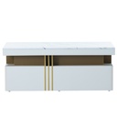 Modern Rectangular Coffee Table with PVC Pattern Top and 2 Wooden Drawers, White - Photo 2