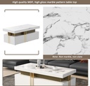 Modern Rectangular Coffee Table with PVC Pattern Top and 2 Wooden Drawers, White - Photo 5