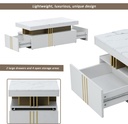 Modern Rectangular Coffee Table with PVC Pattern Top and 2 Wooden Drawers, White - Photo 6