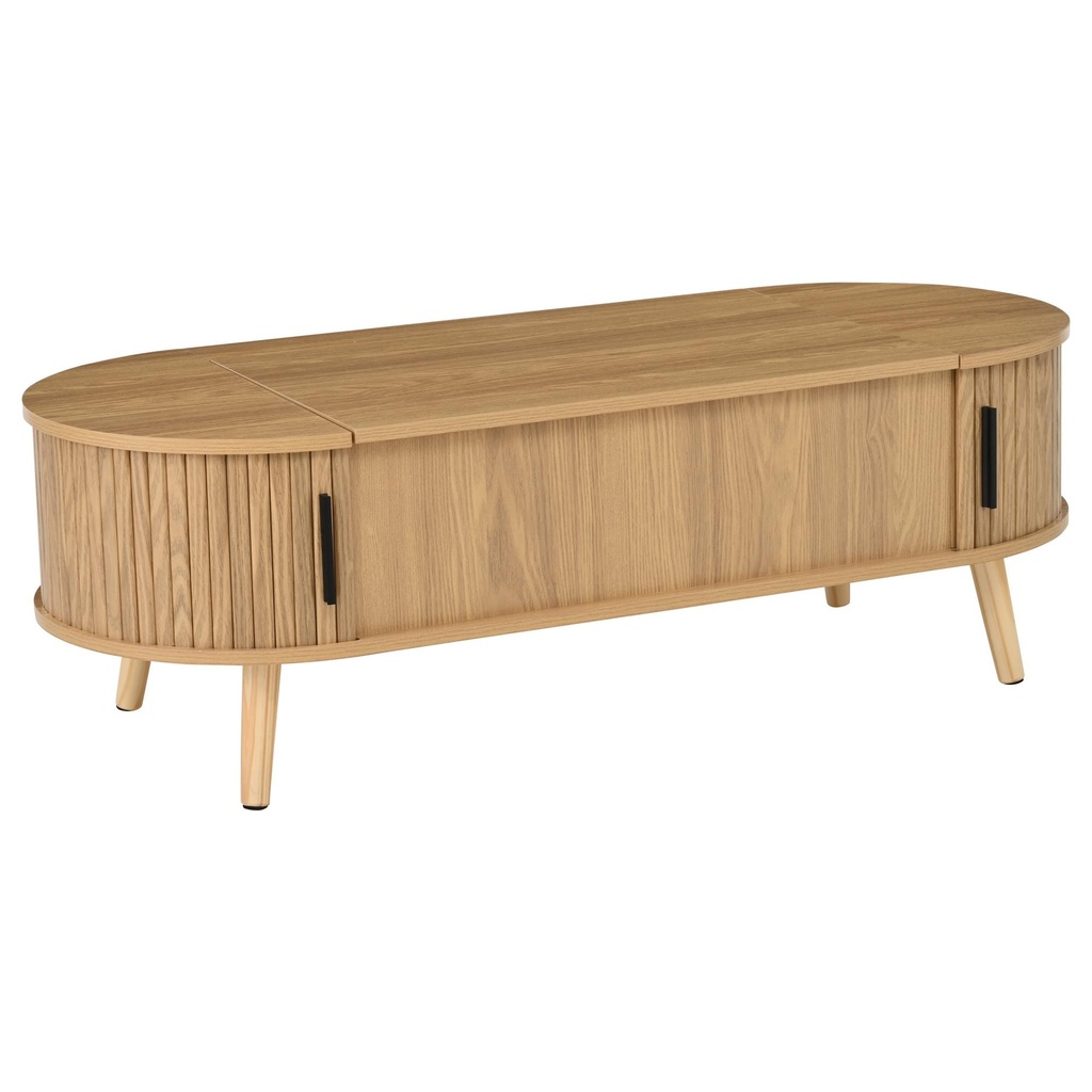 Lift-Up Oval Coffee Table with Hidden Storage and Height-Adjustable Top, 120L x 50W x 39.5H cm, Wood - Photo 2