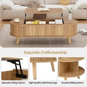 Lift-Up Oval Coffee Table with Hidden Storage and Height-Adjustable Top, 120L x 50W x 39.5H cm, Wood - Photo 4