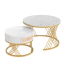 2-in-1 Marble Coffee Table Set with Marble Grain Veneer Top, White+Gold - Photo 2